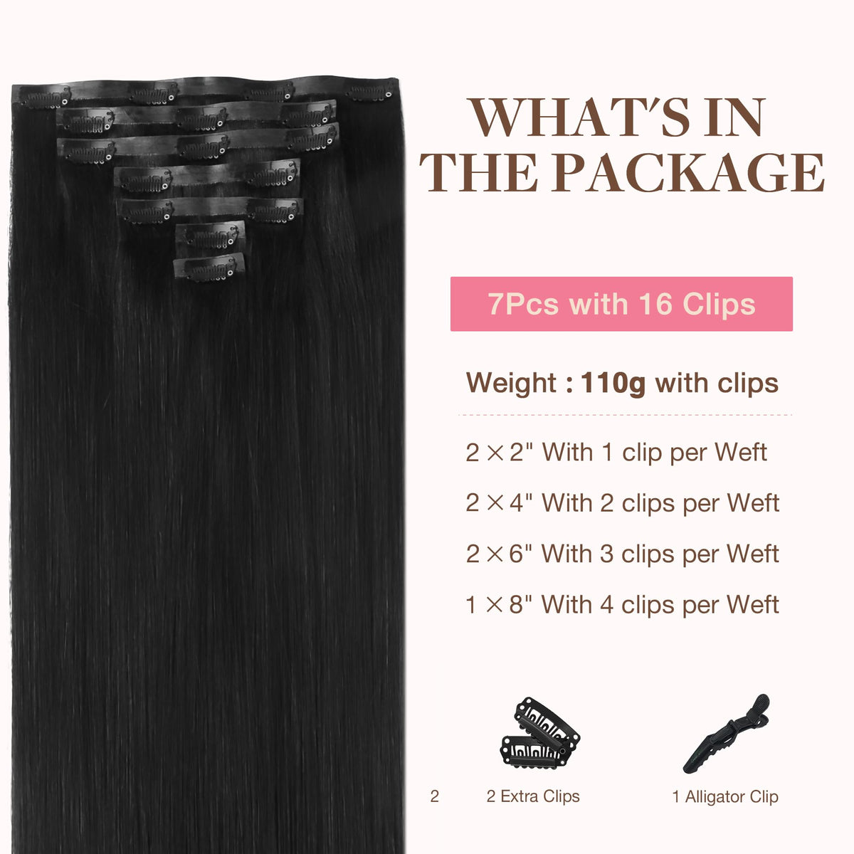 GOO GOO Clip in Hair Extensions packaging with 7 pieces