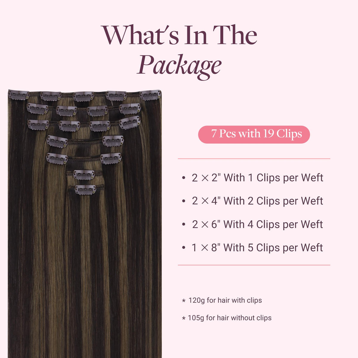 GOO GOO Clip in Hair Extensions packaging with 7 pieces