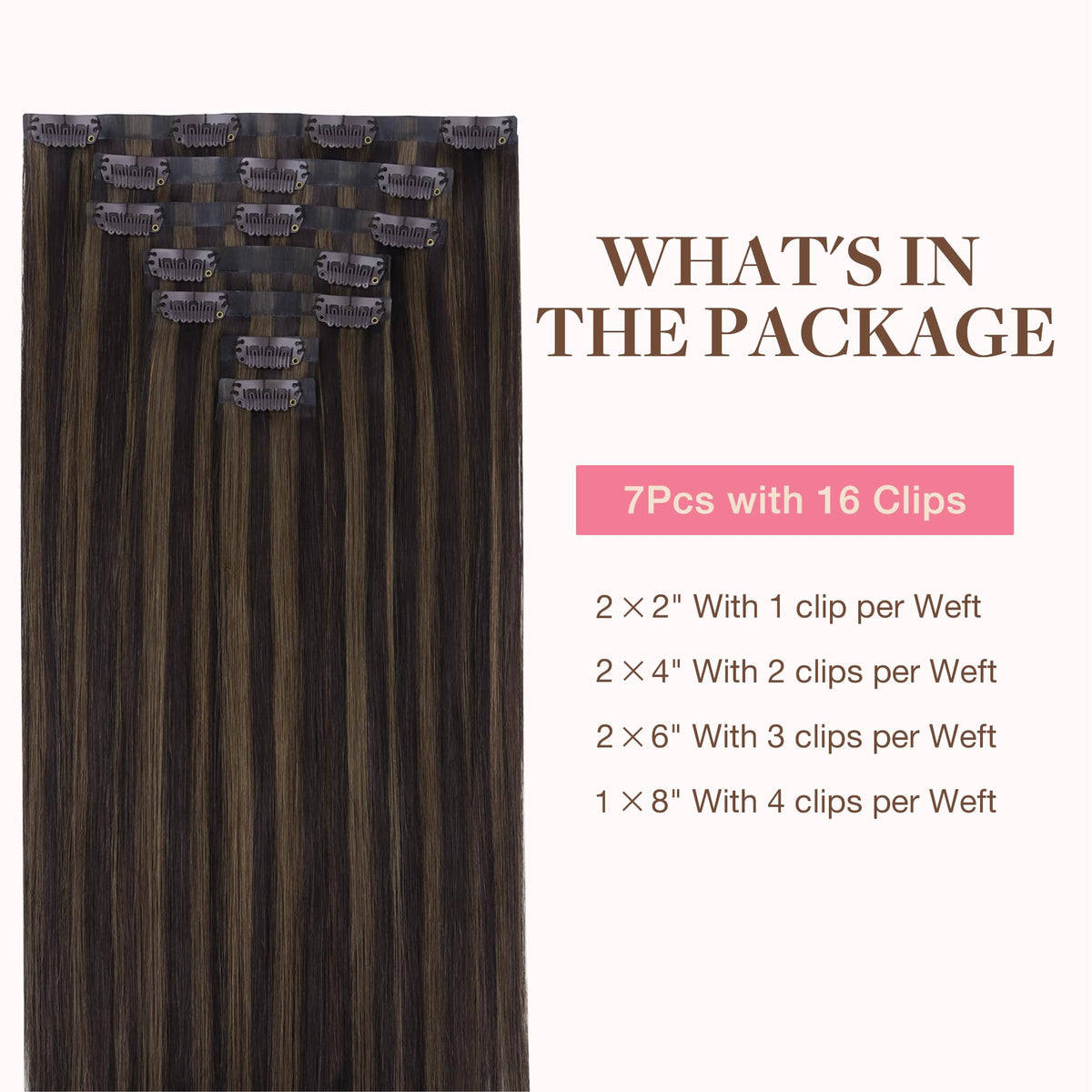GOO GOO Clip in Hair Extensions packaging with 7 pieces