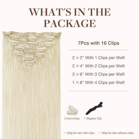 GOO GOO Clip in Hair Extensions packaging with 7 pieces