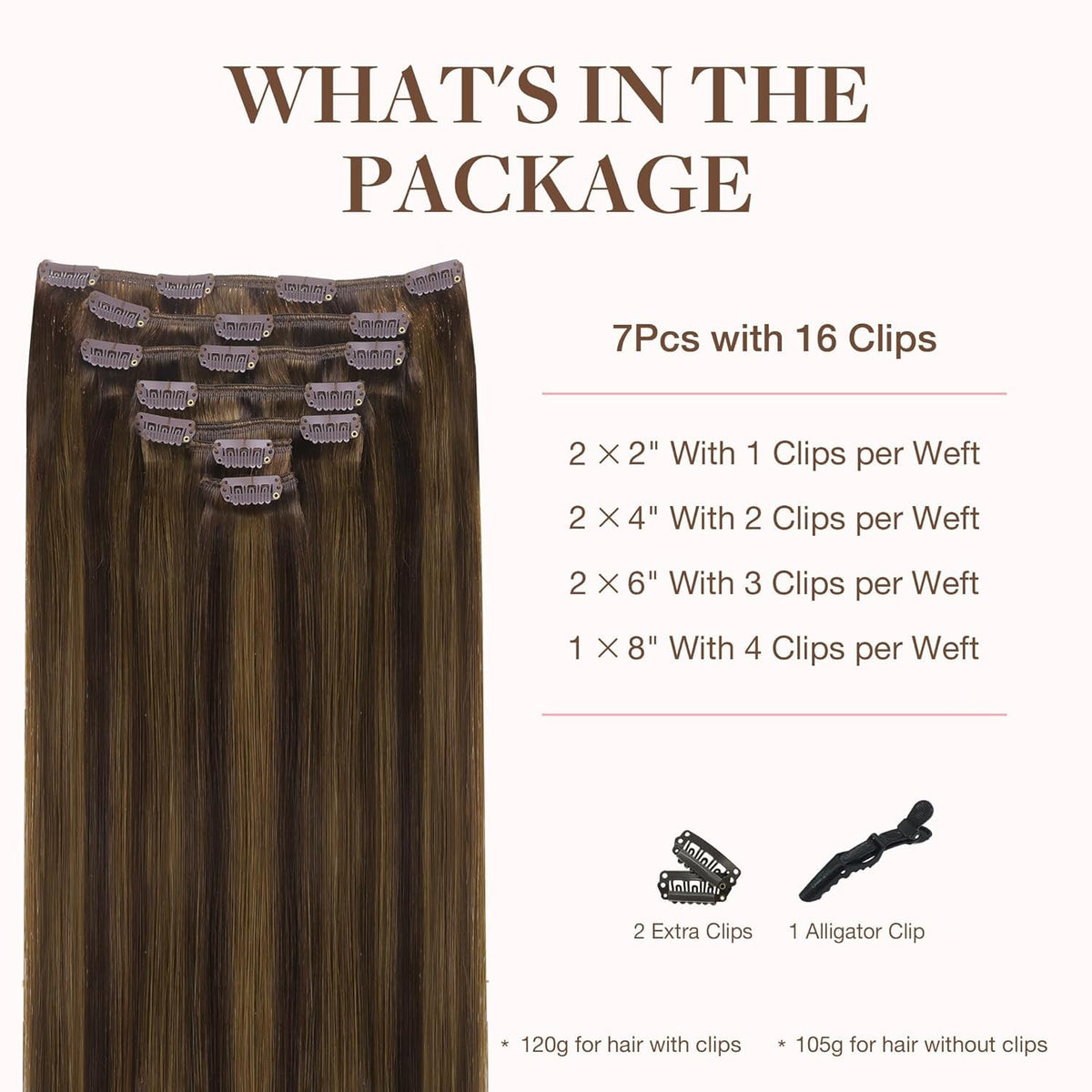 GOO GOO Clip in Hair Extensions packaging with 7 pieces