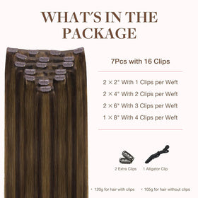 GOO GOO Clip in Hair Extensions packaging with 7 pieces