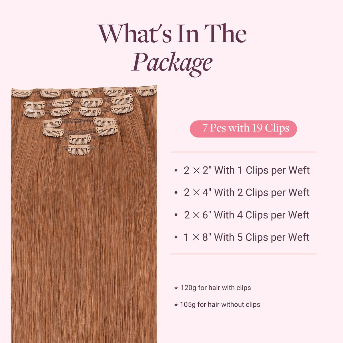 GOO GOO Clip in Hair Extensions packaging with 7 pieces
