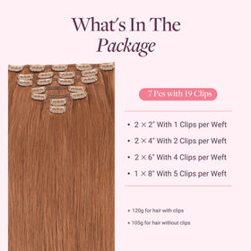 GOO GOO Clip in Hair Extensions packaging with 7 pieces