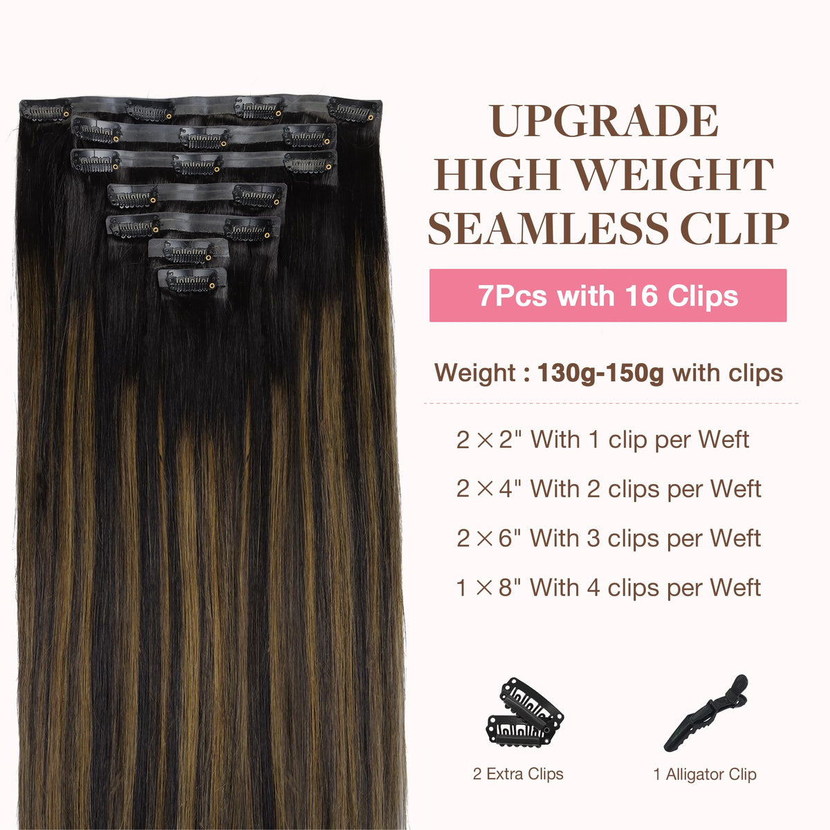 GOO GOO Clip in Hair Extensions packaging with 7 pieces