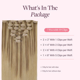 GOO GOO Clip in Hair Extensions packaging with 7 pieces