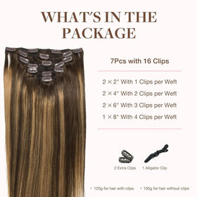GOO GOO Clip in Hair Extensions packaging with 7 pieces