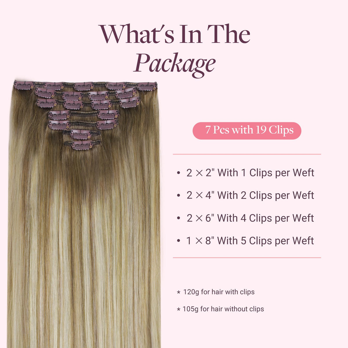 GOO GOO Clip in Hair Extensions packaging with 7 pieces