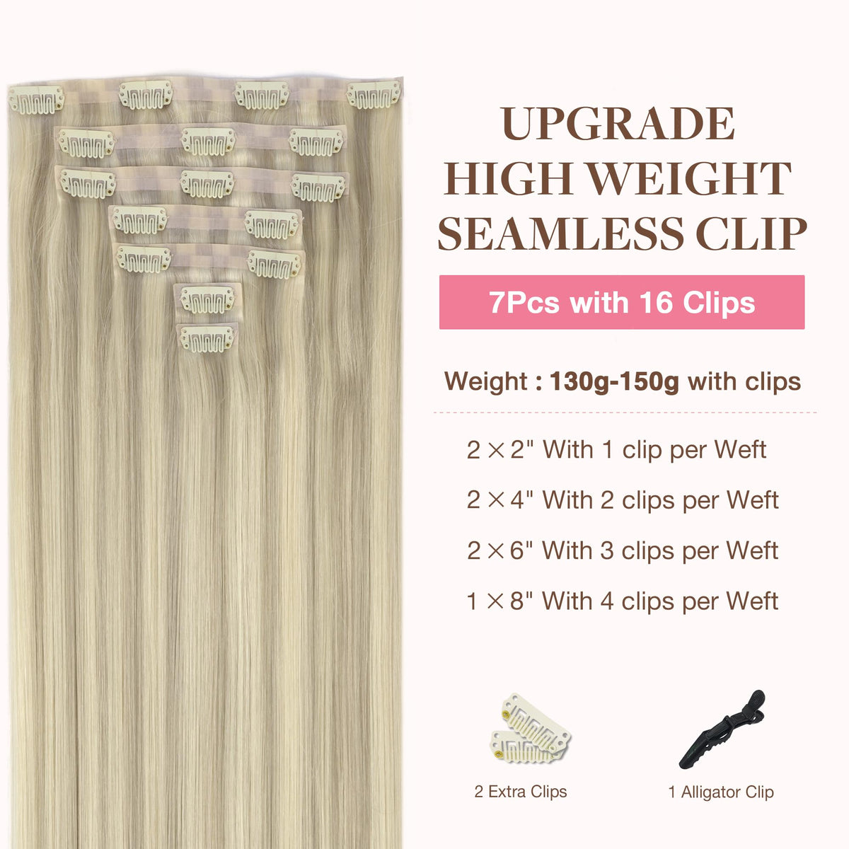 GOO GOO Clip in Hair Extensions packaging with 7 pieces