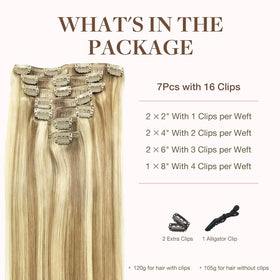 GOO GOO Clip in Hair Extensions packaging with 7 pieces
