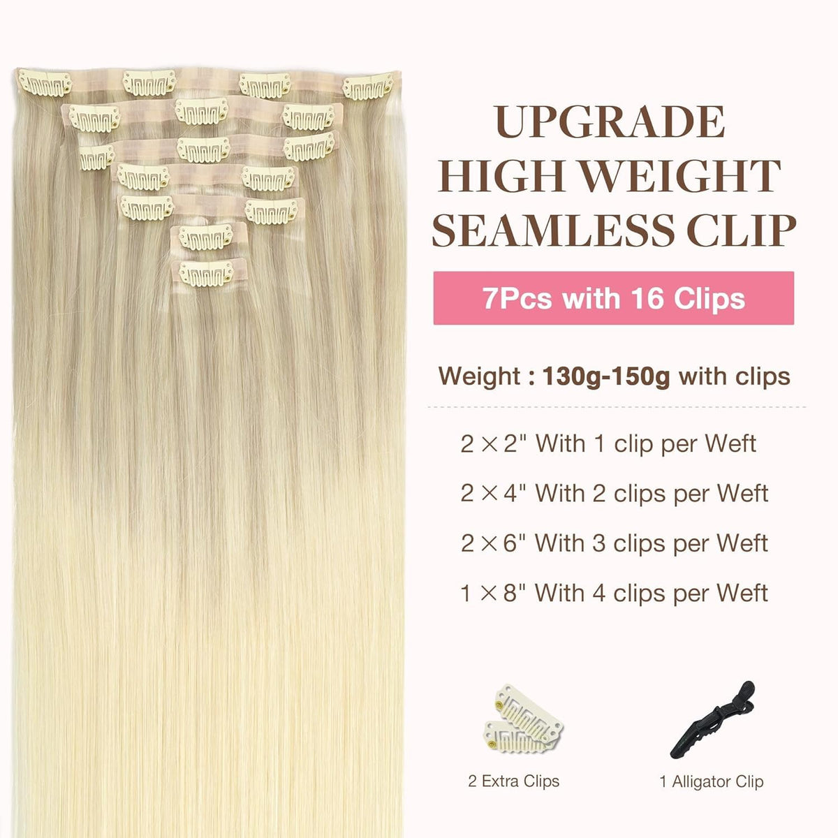 GOO GOO Clip in Hair Extensions packaging with 7 pieces