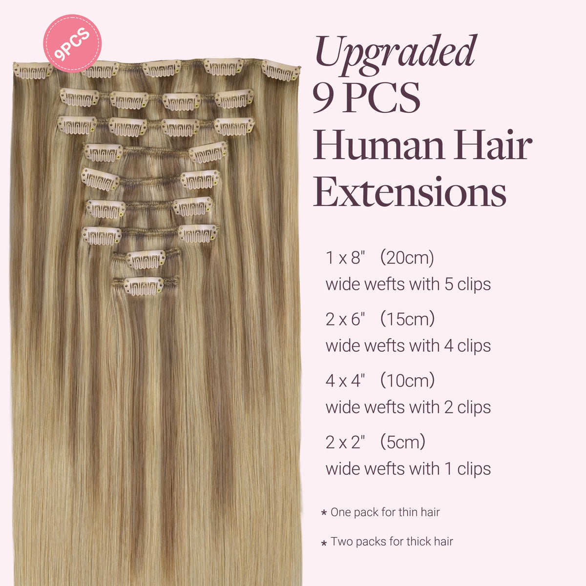 GOO GOO Clip in Hair Extensions packaging with 9 pieces