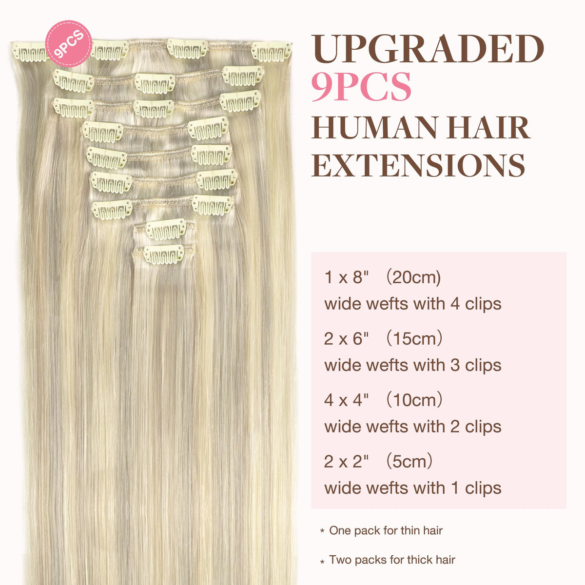 GOO GOO Clip in Hair Extensions packaging with 9 pieces