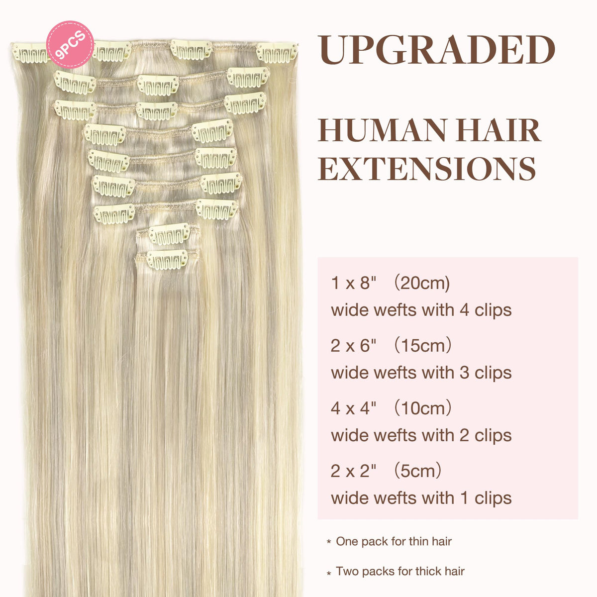GOO GOO Clip in Hair Extensions packaging with 9 pieces