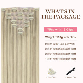 GOO GOO Clip in Hair Extensions packaging with Ash Blonde Highlights