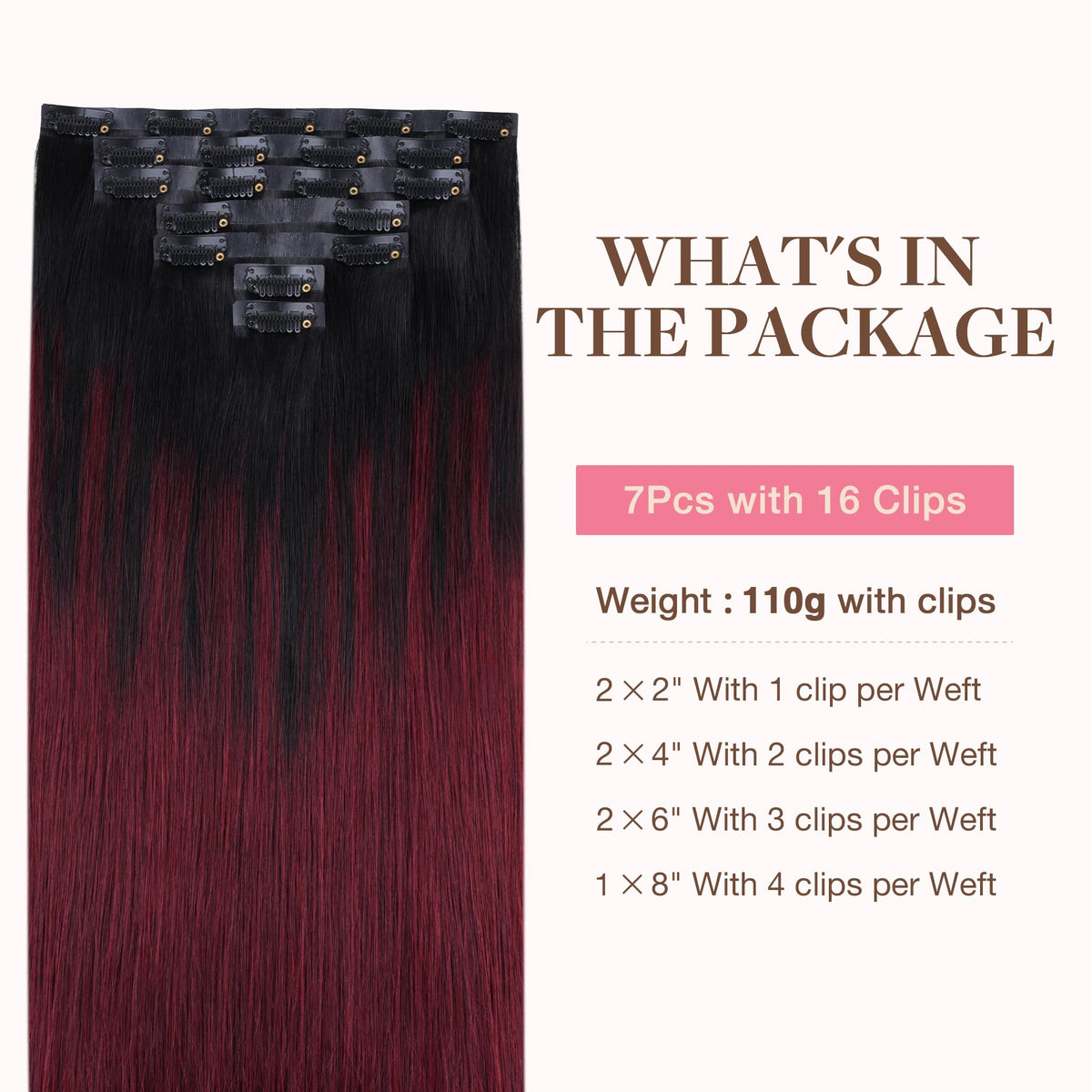 GOO GOO Clip in Hair Extensions packaging with Cherry Cola