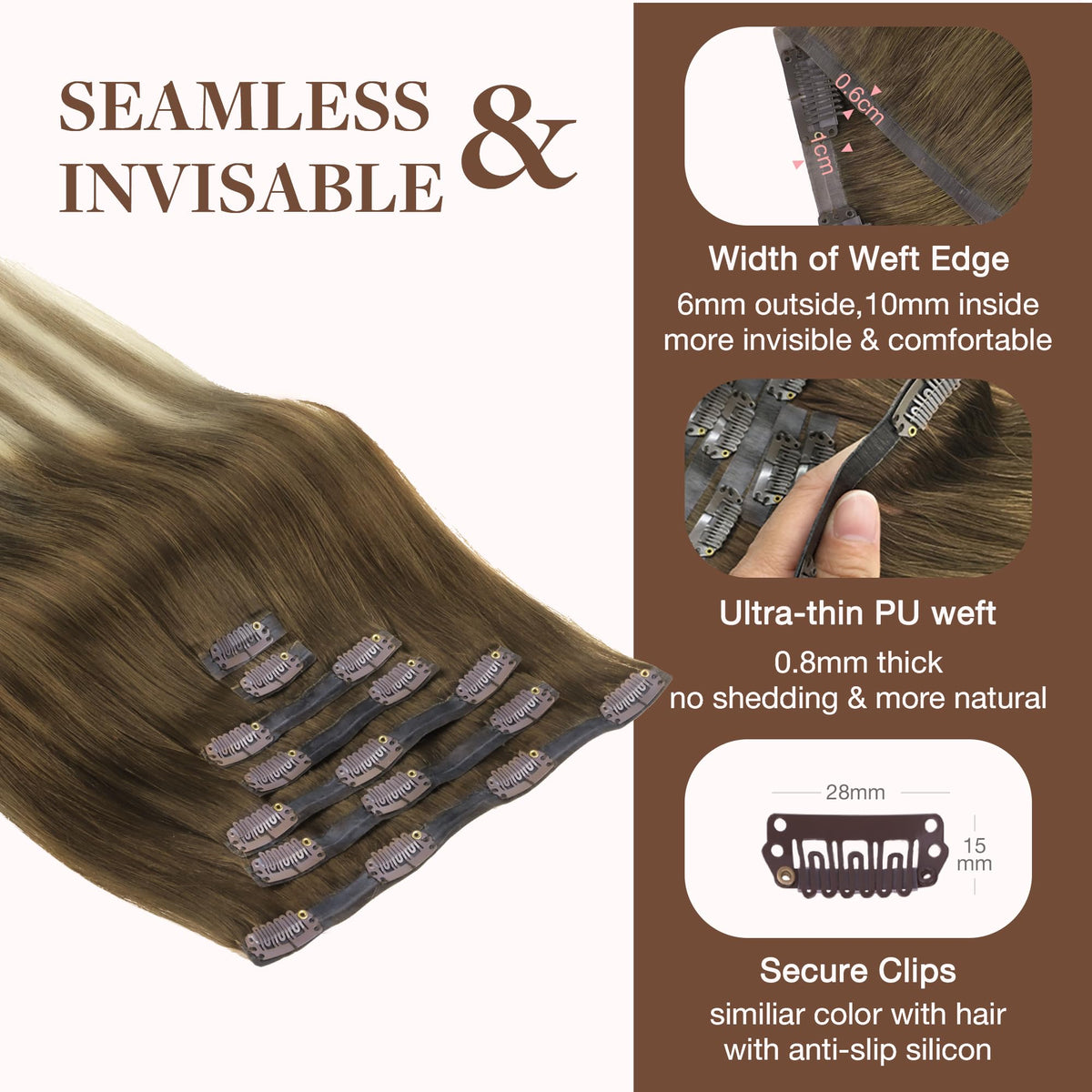 GOO GOO Clip in Hair Extensions showing balayage colour