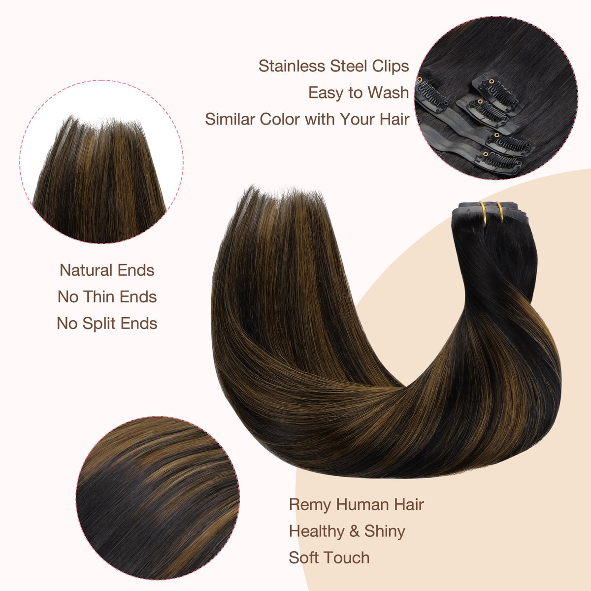 GOO GOO Clip in Hair Extensions showing balayage colour