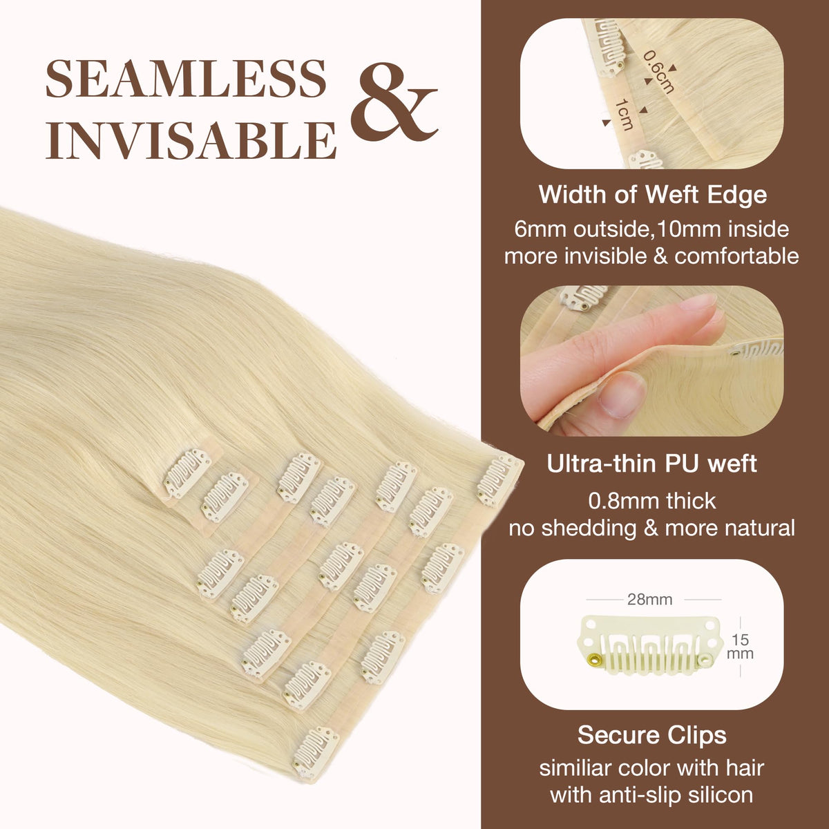 GOO GOO Clip in Hair Extensions showing colour #60A Platinum Blonde