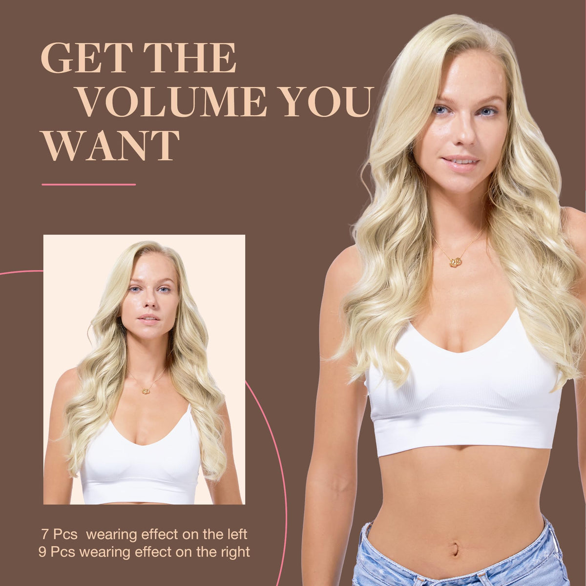 GOO GOO Clip in Hair Extensions showing length and thickness