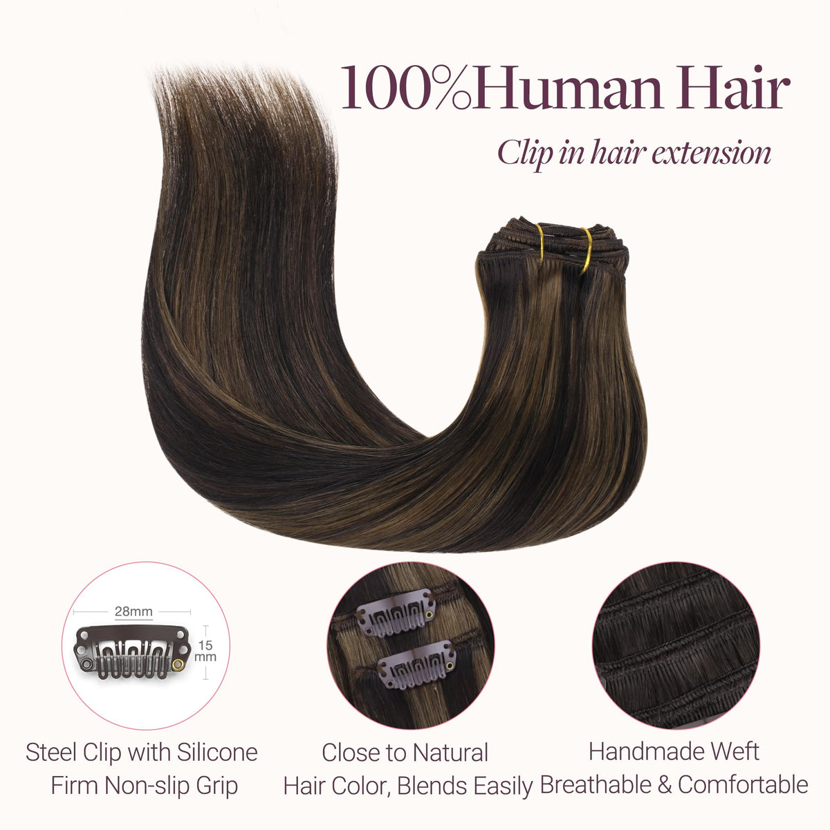 GOO GOO Clip in Hair Extensions showing silicone backed clips