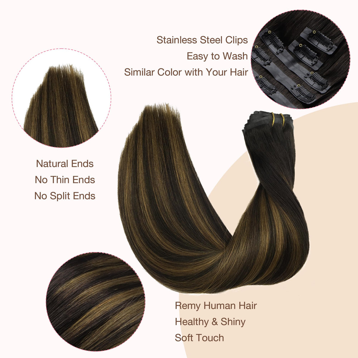 GOO GOO Clip in Hair Extensions showing smooth texture