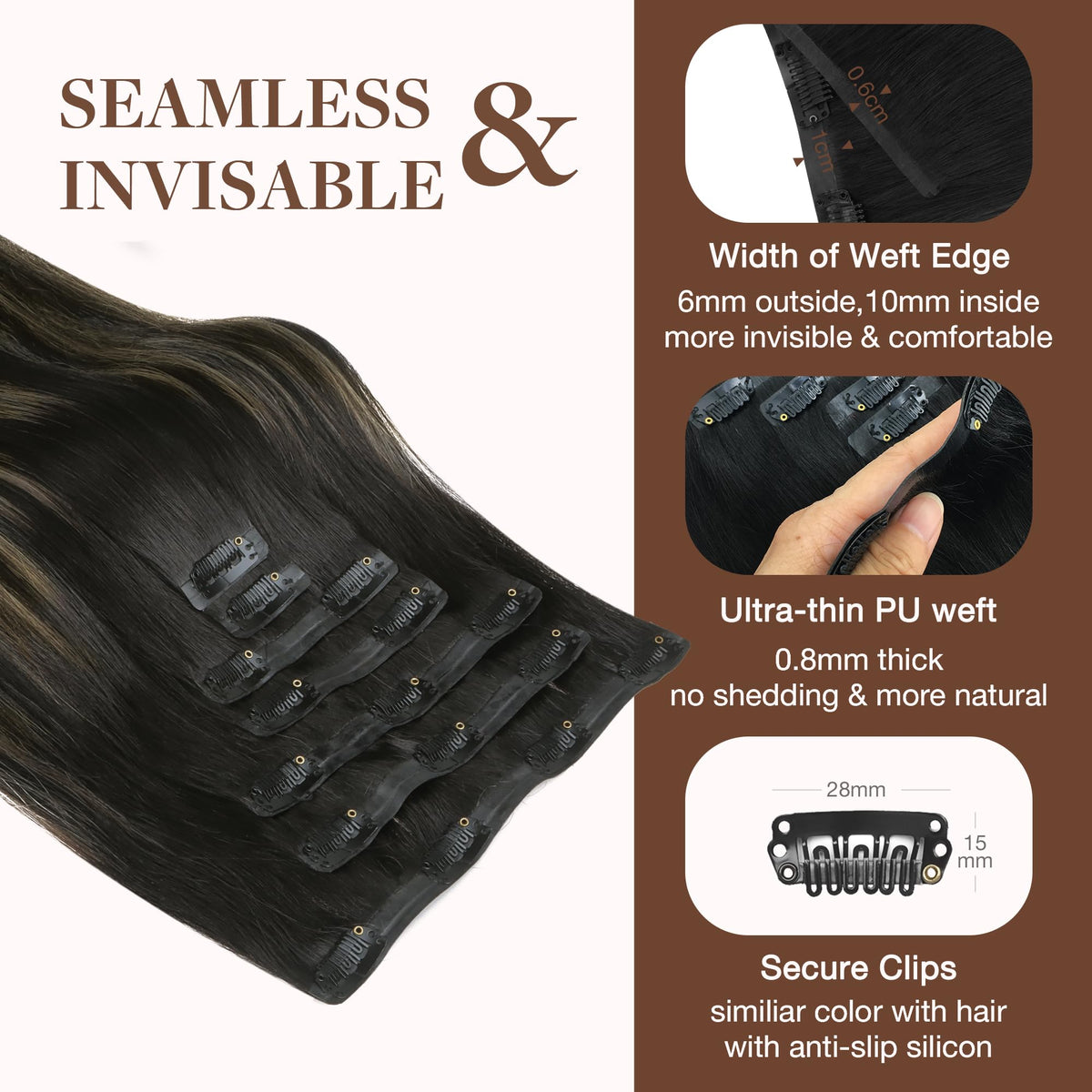 GOO GOO Clip in Hair Extensions side view showing length