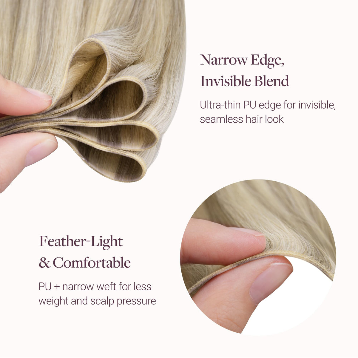 GOO GOO Genius Hair Extensions showing narrow PU base