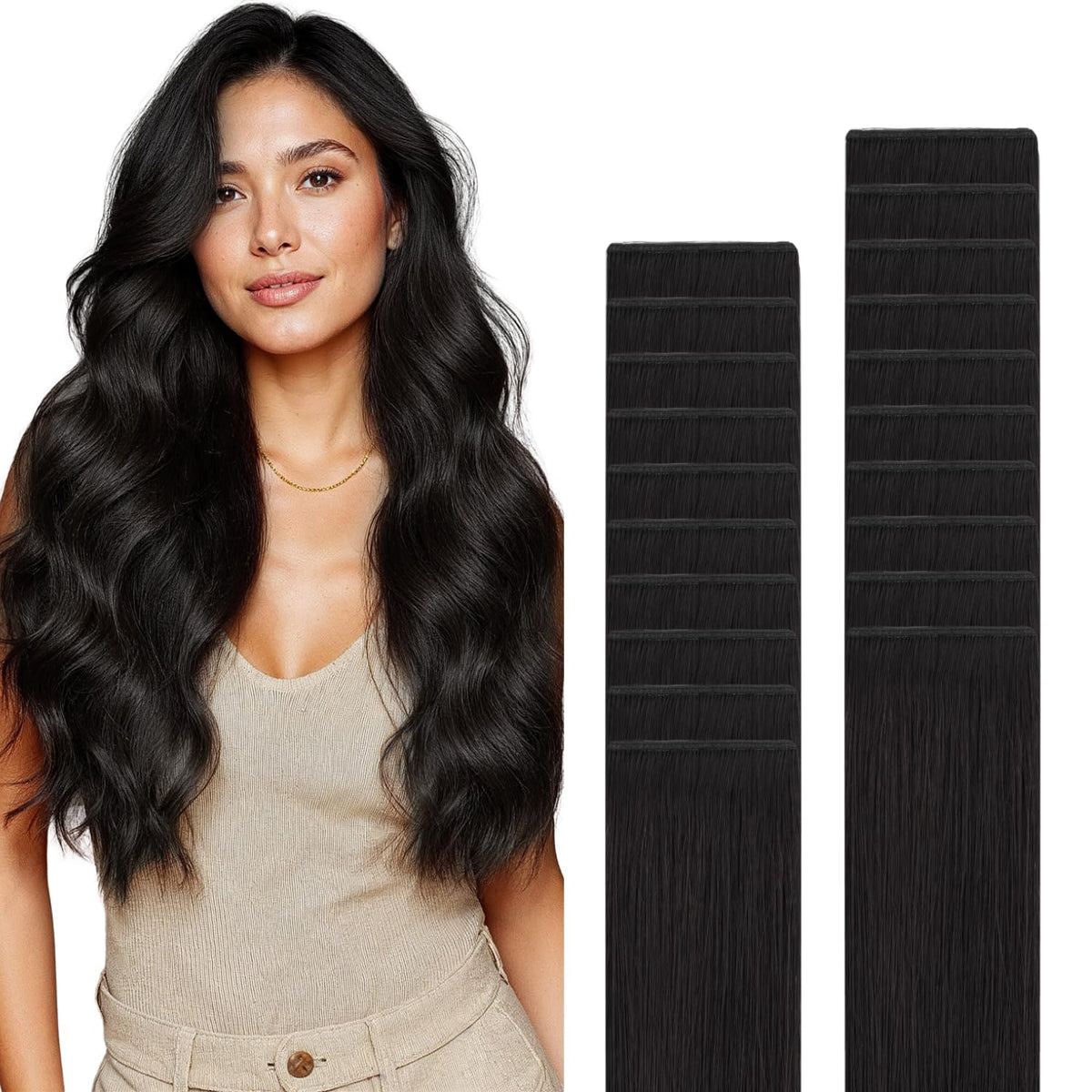 GOO GOO Genius Tape in Hair Extensions 14inch natural black front view