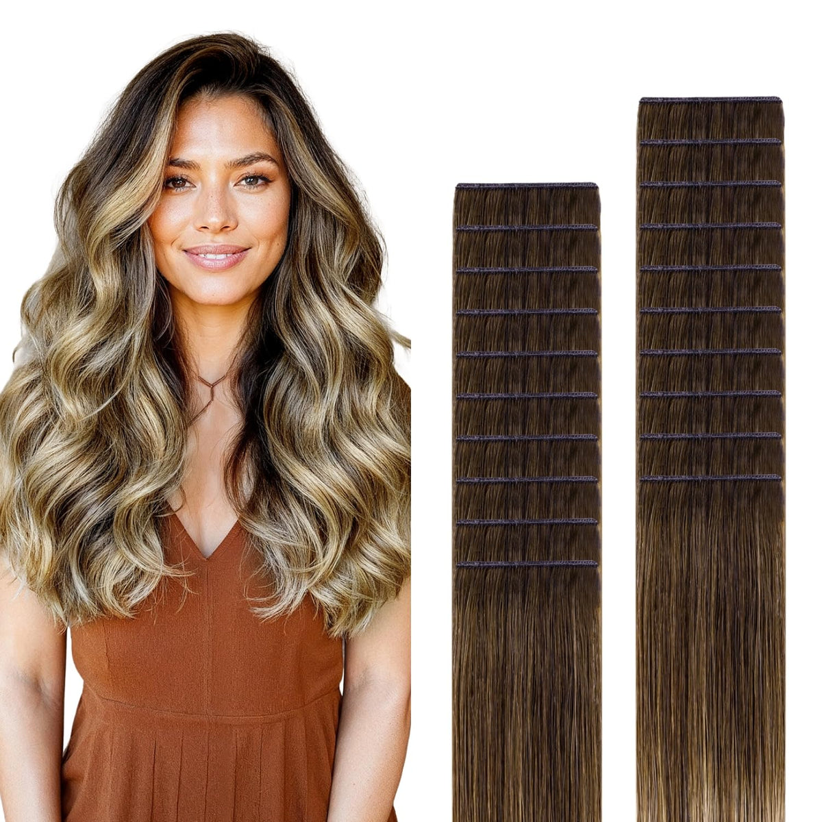 GOO GOO Genius Tape in Hair Extensions 18 inch Balayage front view