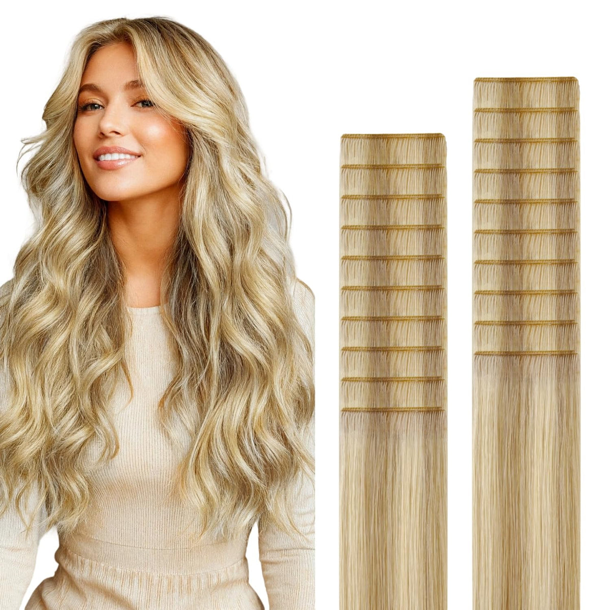 GOO GOO Genius Tape in Hair Extensions 18inch Light Blonde front view