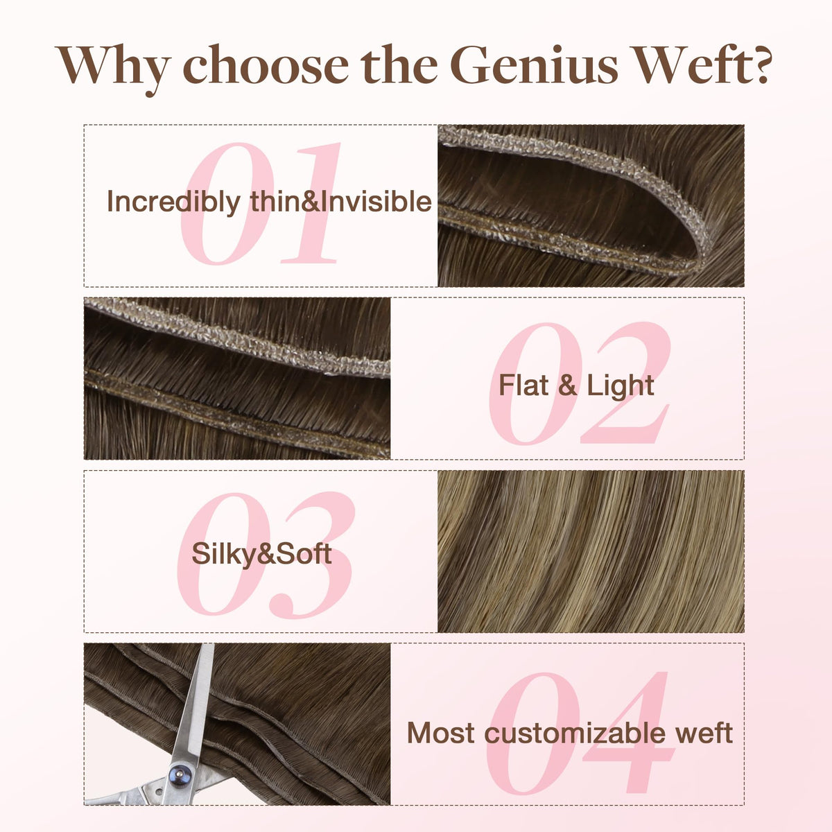 GOO GOO Genius Weft Hair Extensions back view showcasing the flat effect