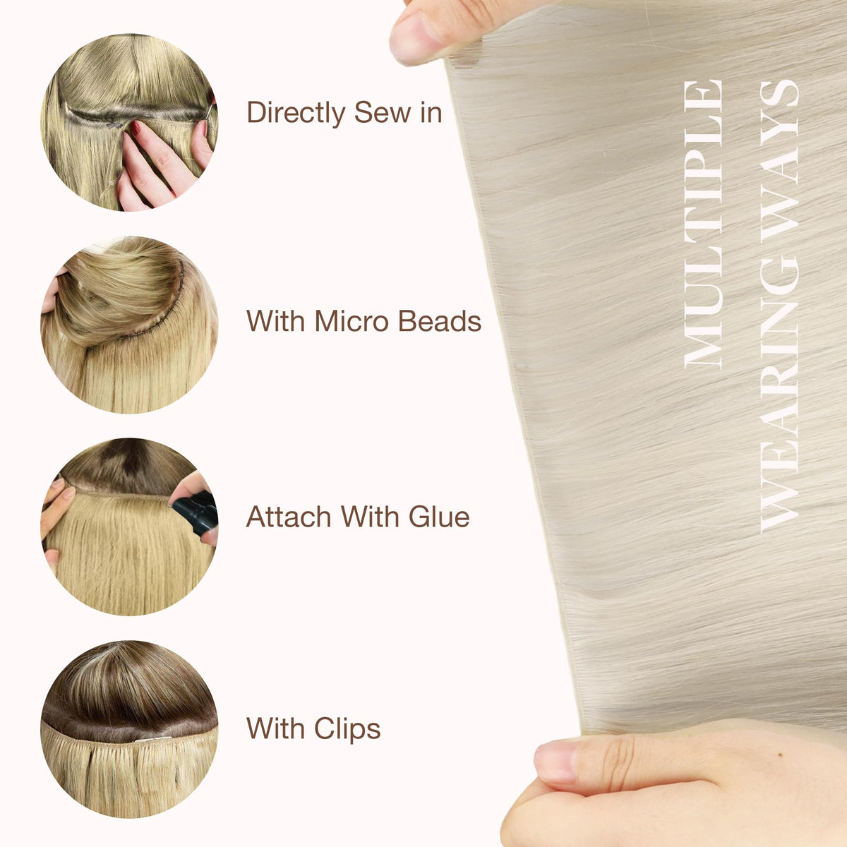 GOO GOO Genius Weft Hair Extensions displayed on a model