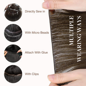 GOO GOO Genius Weft Hair Extensions displayed with hair care products