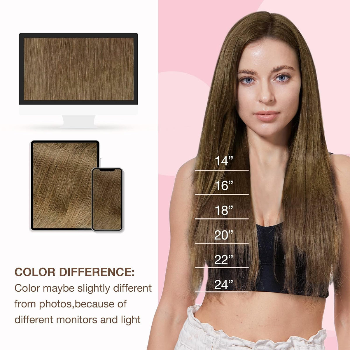 GOO GOO Hair Extensions Light Ash Brown texture
