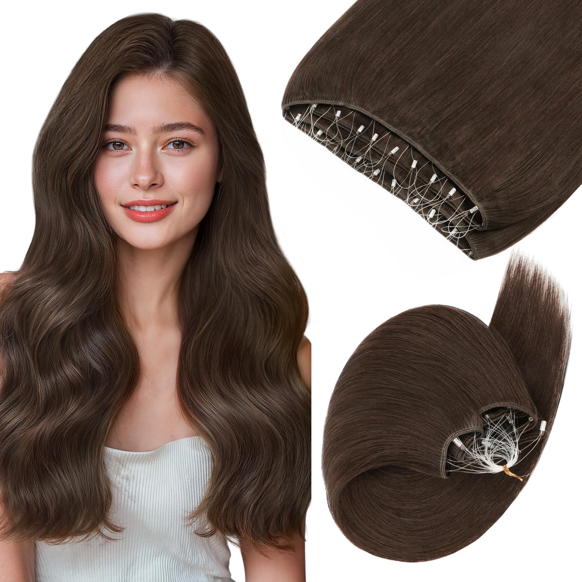 GOO GOO Micro Beaded Weft Hair Extensions front view with natural texture