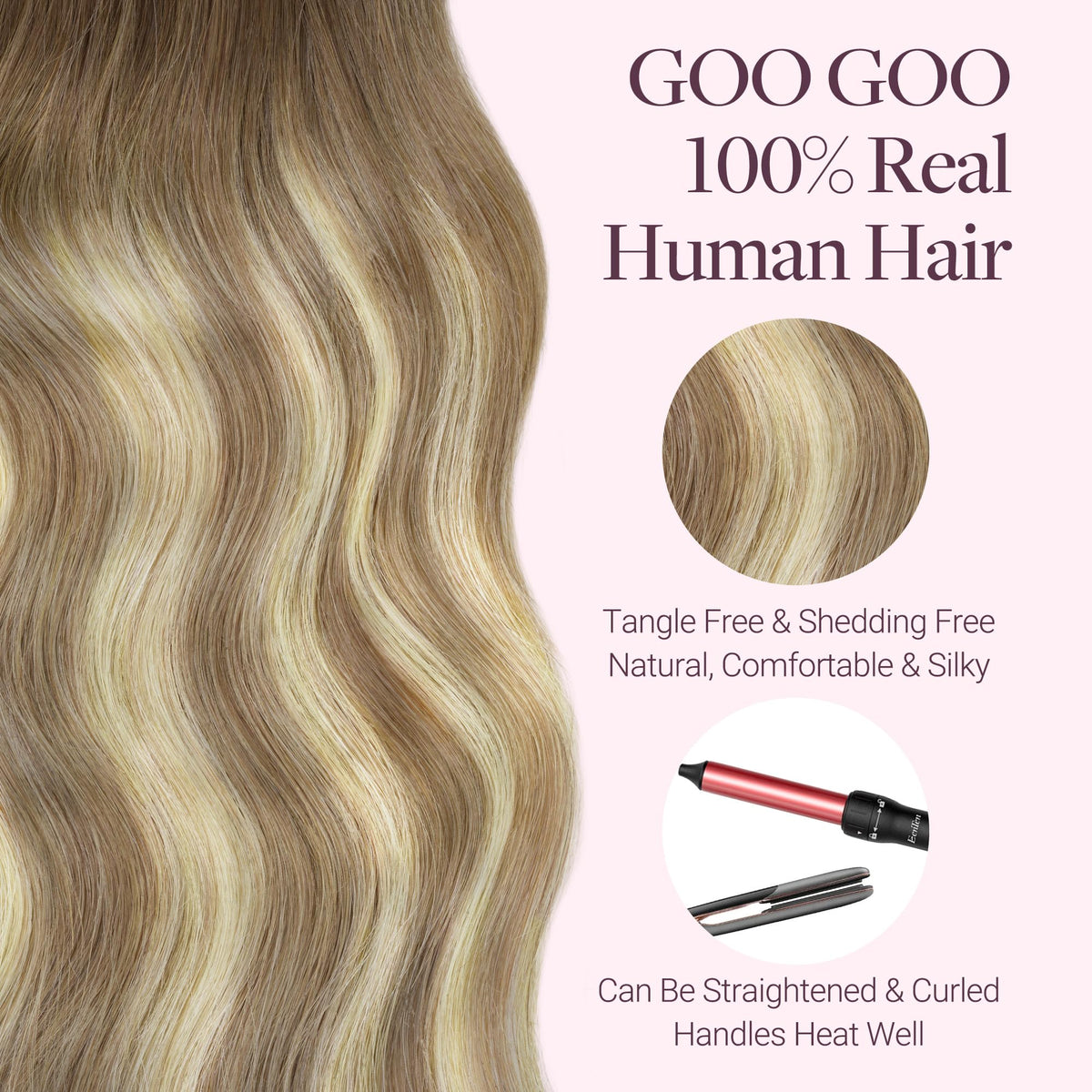 GOO GOO Micro Beaded Weft Hair Extensions in natural light
