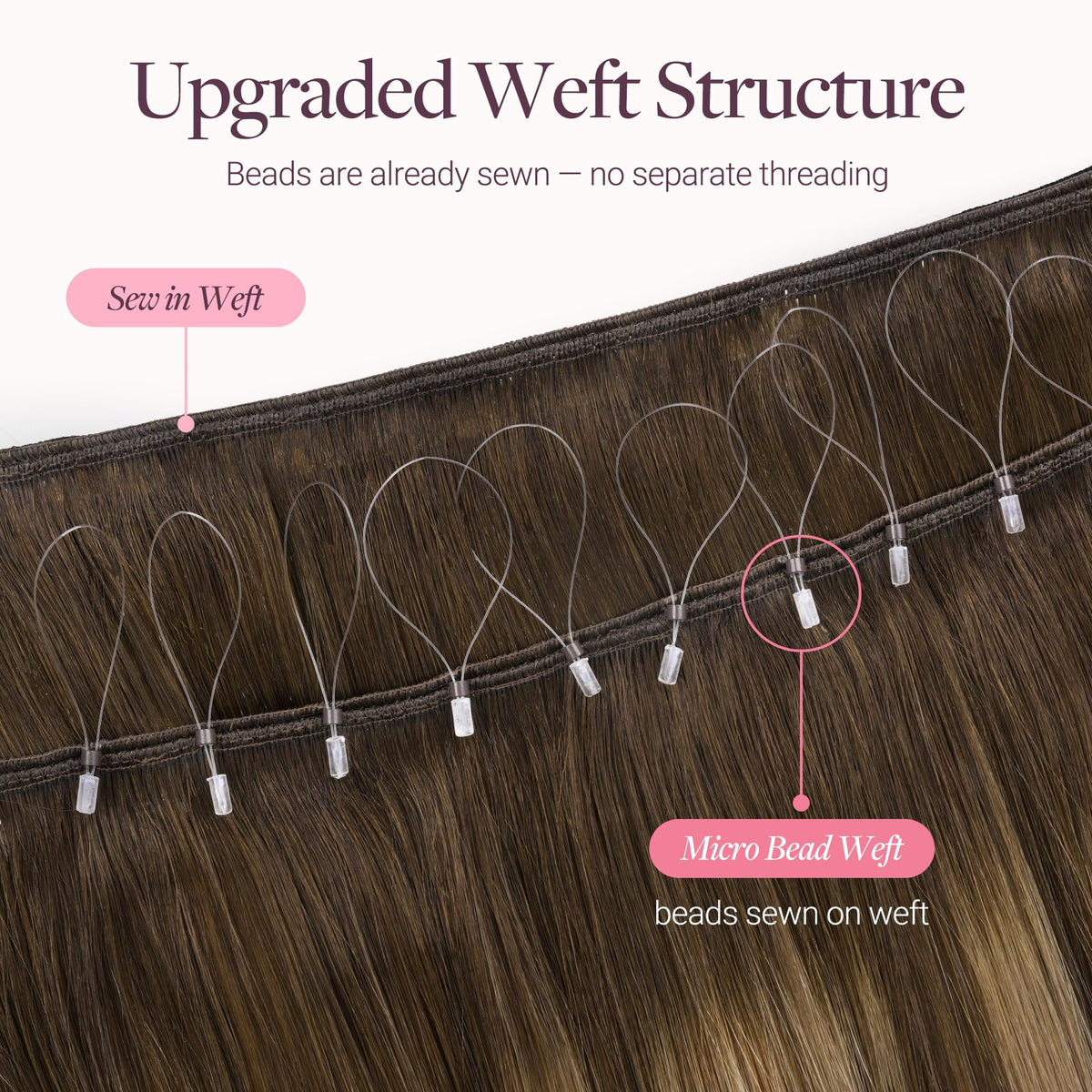GOO GOO Micro Beaded Weft Hair Extensions styled in hair