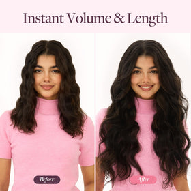 GOO GOO Micro Beaded Weft Hair Extensions styled with curls