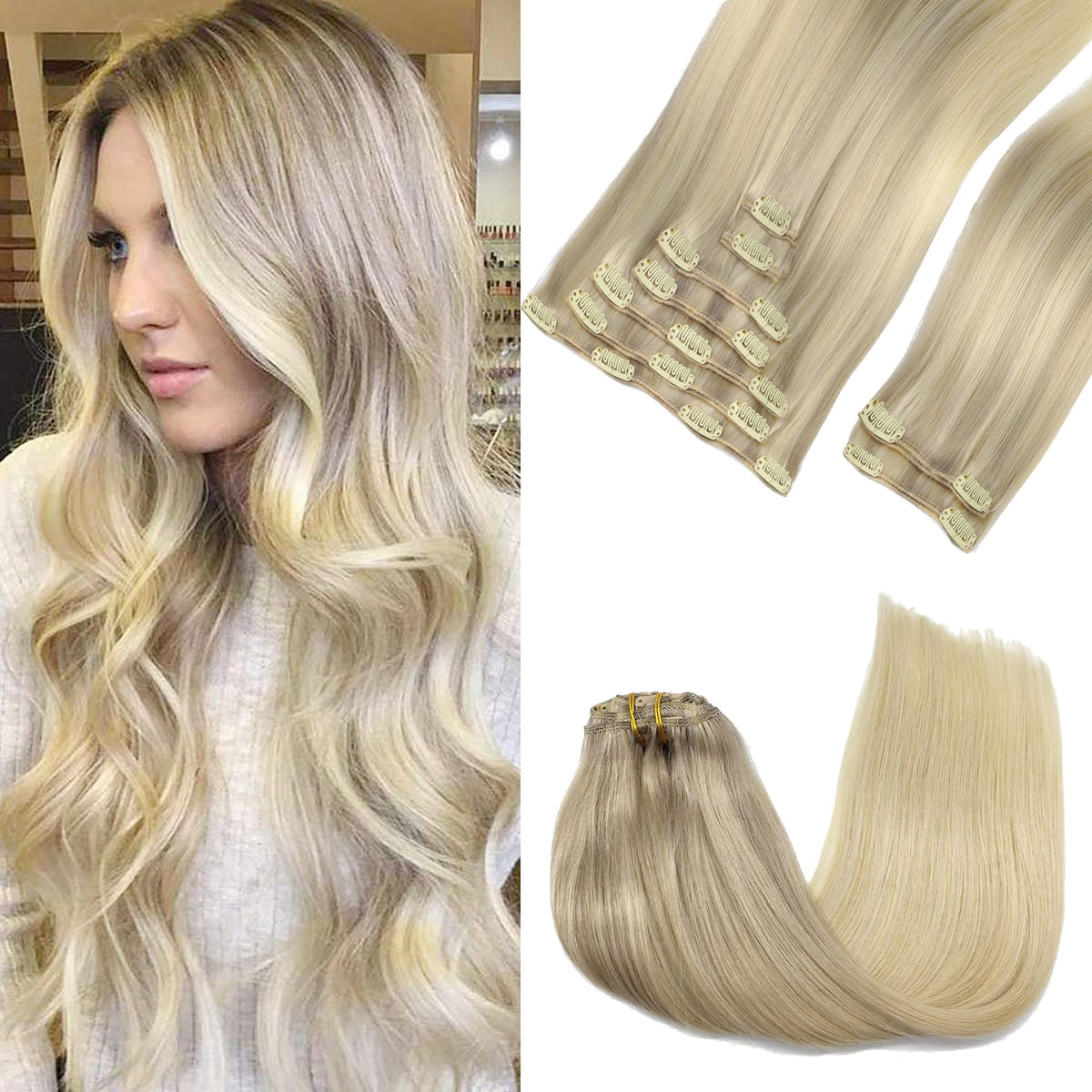 GOO GOO Remy Human Hair Clip in Extensions 22in front view