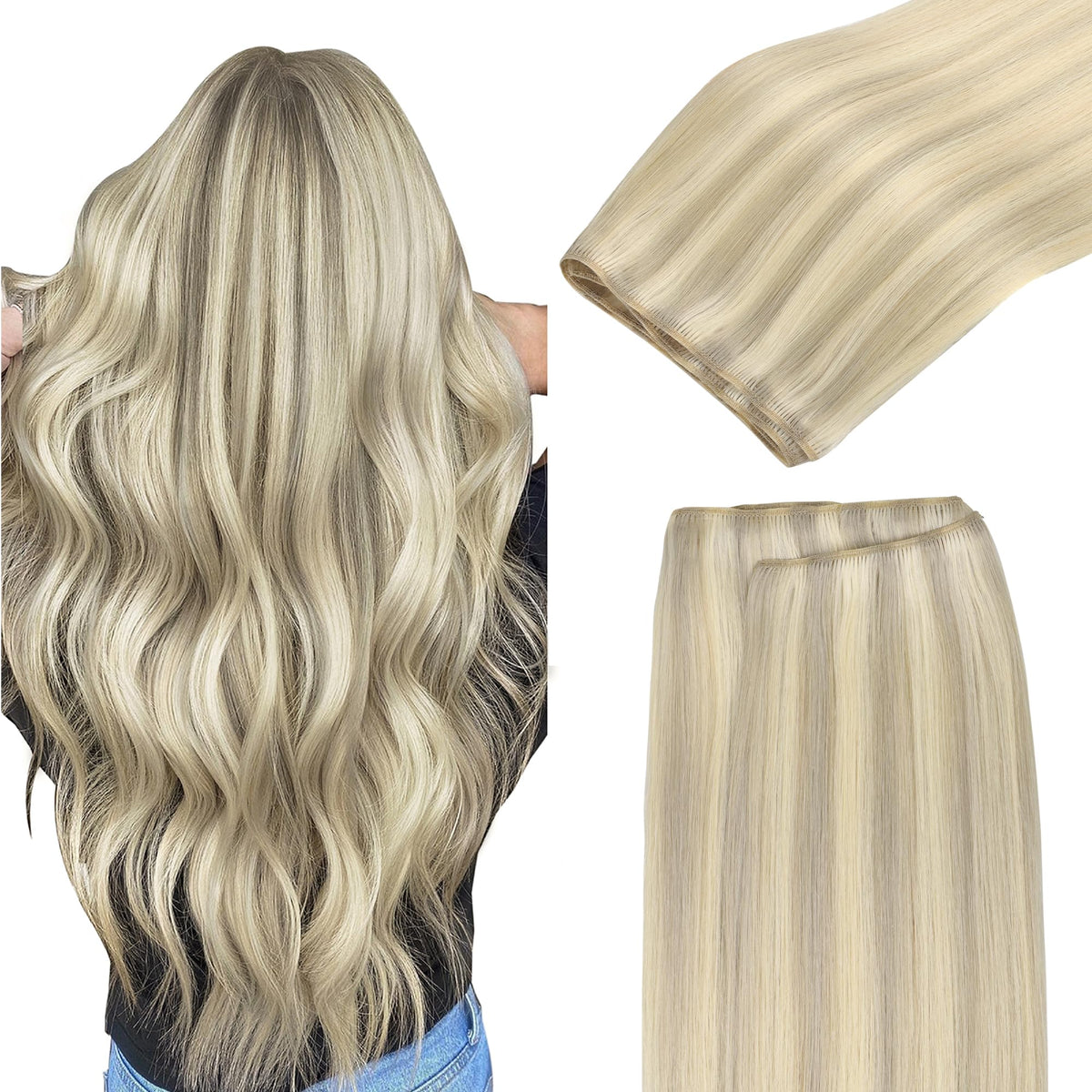 GOO GOO Sew in Hair Extensions 18inch Ash Blonde front view