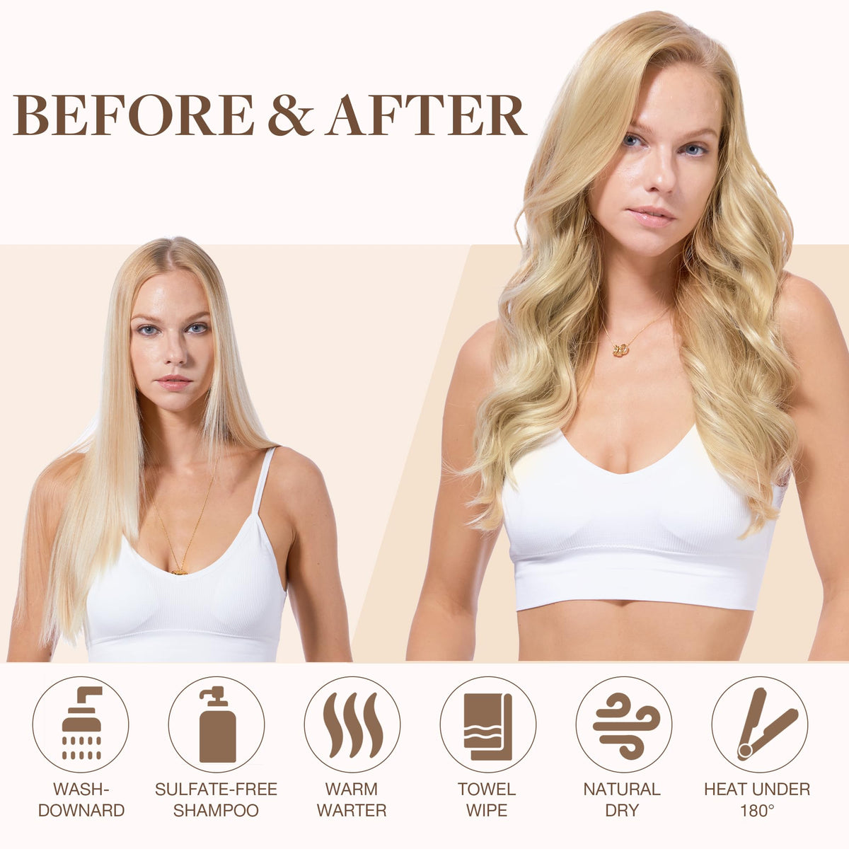 GOO GOO Sew in Hair Extensions displayed with hair care products