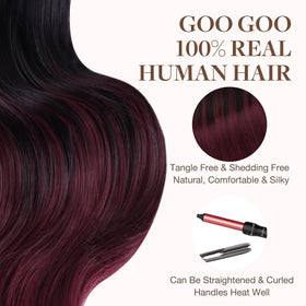 GOO GOO Tape in Hair Extensions #1/99J Balayage with styling tools