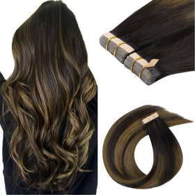 GOO GOO Tape in Hair Extensions 10 Inch Balayage Dark Brown front view