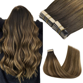 GOO GOO Tape in Hair Extensions 10 inch Brunette Balayage front view