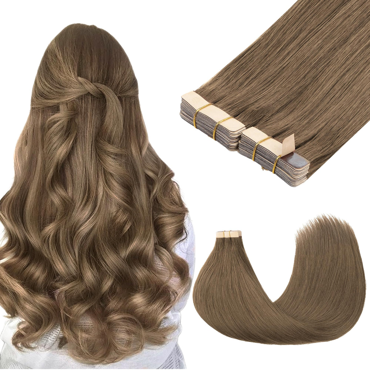 GOO GOO Tape in Hair Extensions 10 inch Light Ash Brown front view