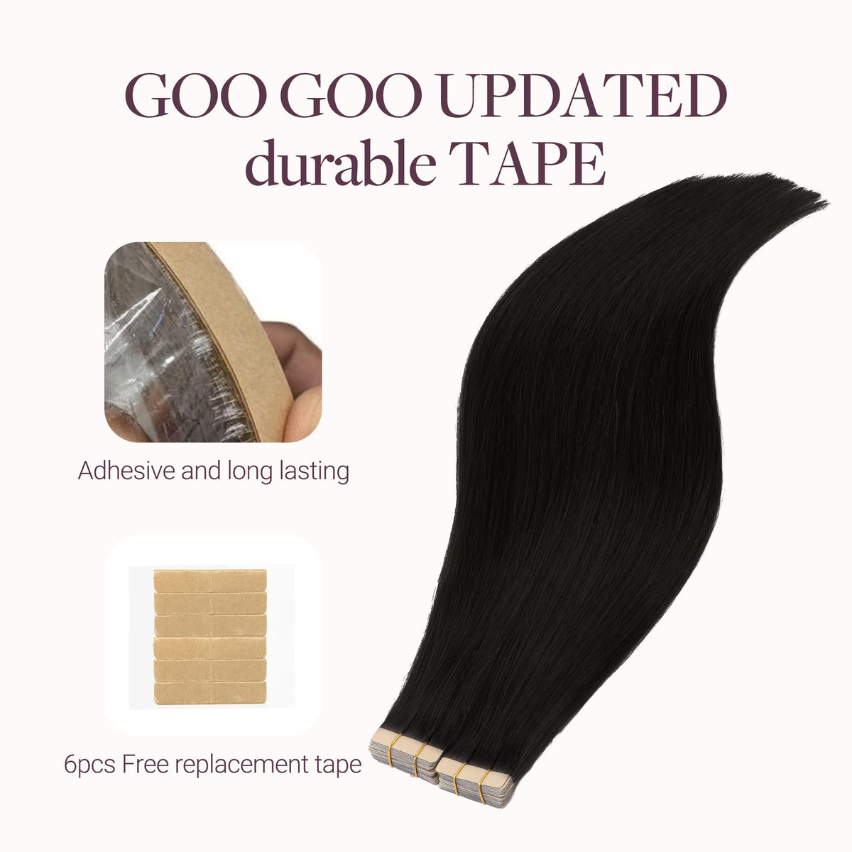 GOO GOO Tape in Hair Extensions 10inch Natural Black side view