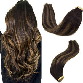 GOO GOO Tape in Hair Extensions 12inch Balayage Dark Brown front view