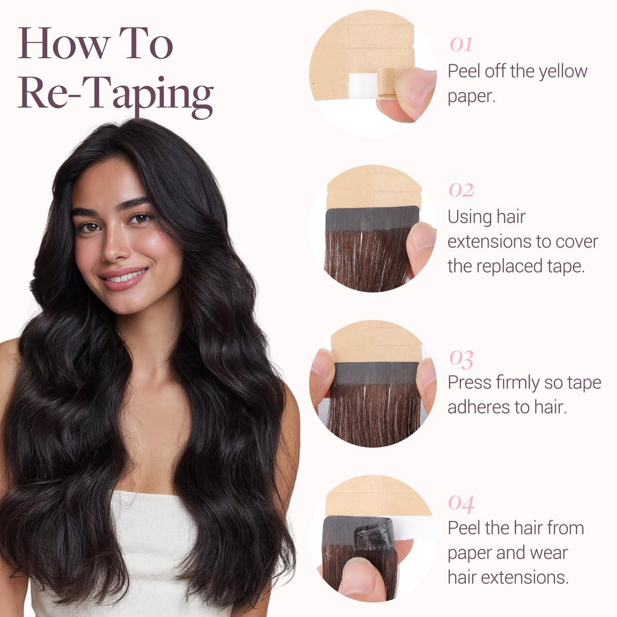 GOO GOO Tape in Hair Extensions 14 inch dark brown with styling tools