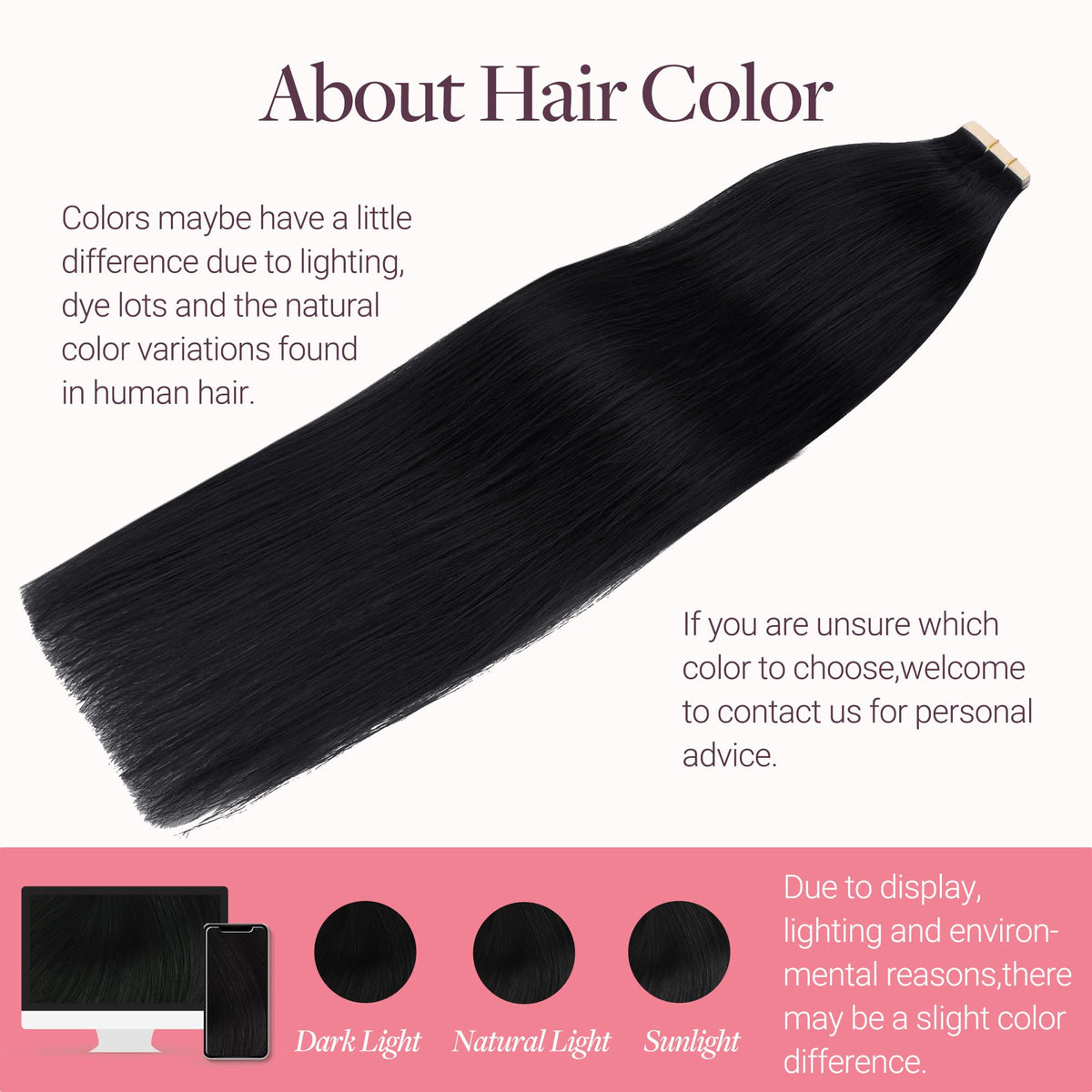 GOO GOO Tape in Hair Extensions 14 inch jet black with styling tools